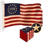 G128 5 Pack: Betsy Ross 1776 Tea-Stained Flag | 5x8 Ft | ToughWeave Pro Series Embroidered 420D Polyester | Historical Flag, Embroidered Design, Indoor/Outdoor, Brass Grommets, High Quality