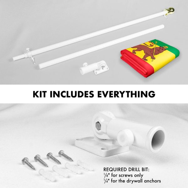 G128 Combo Pack: 6 Feet Tangle Free Spinning Flagpole (White) Ethiopia Ethiopian Flag 3x5 ft Printed 150D Brass Grommets (Flag Included) Aluminum Flag Pole - Image 2