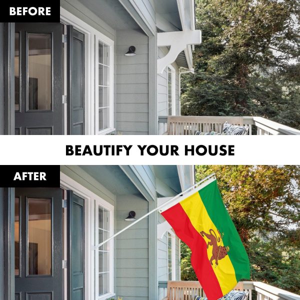 G128 Combo Pack: 6 Feet Tangle Free Spinning Flagpole (White) Ethiopia Ethiopian Flag 3x5 ft Printed 150D Brass Grommets (Flag Included) Aluminum Flag Pole - Image 3