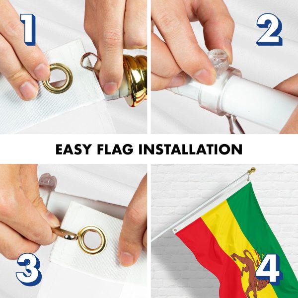 G128 Combo Pack: 6 Feet Tangle Free Spinning Flagpole (White) Ethiopia Ethiopian Flag 3x5 ft Printed 150D Brass Grommets (Flag Included) Aluminum Flag Pole - Image 7