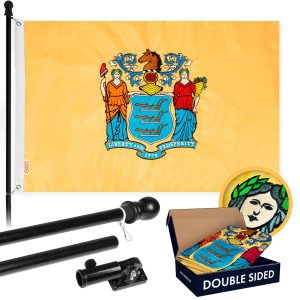 G128 - 6 Feet Tangle Free Spinning Flagpole (Black) New Jersey Double Sided Brass Grommets Embroidered 3x5 ft (Flag Included) Aluminum Flag Pole