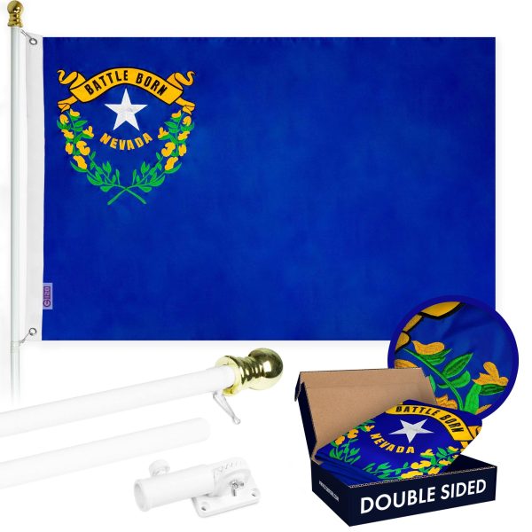 G128 - 6 Feet Tangle Free Spinning Flagpole (White) Nevada Double Sided Brass Grommets Embroidered 3x5 ft (Flag Included) Aluminum Flag Pole