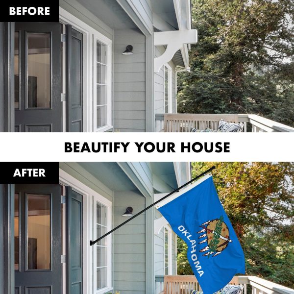 G128 Combo Pack: 6 Feet Tangle Free Spinning Flagpole (Black) Oklahoma OK State Flag 3x5 ft Printed 150D Brass Grommets (Flag Included) Aluminum Flag Pole - Image 3