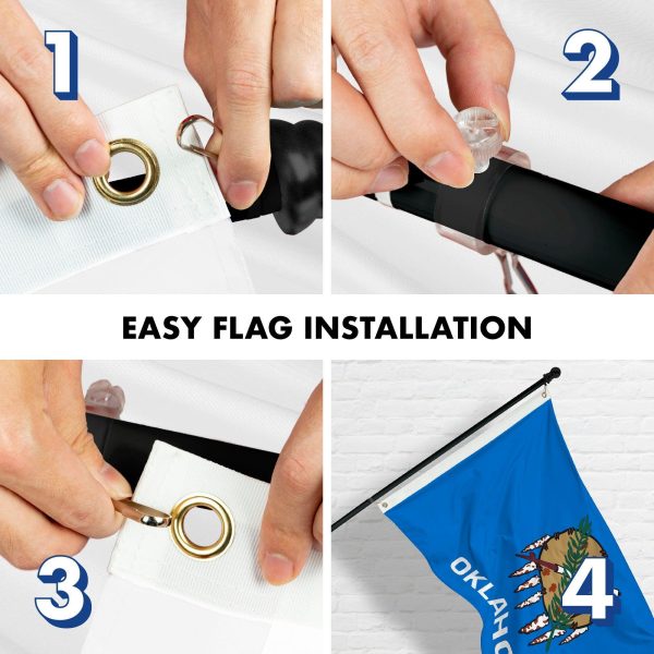 G128 Combo Pack: 6 Feet Tangle Free Spinning Flagpole (Black) Oklahoma OK State Flag 3x5 ft Printed 150D Brass Grommets (Flag Included) Aluminum Flag Pole - Image 7