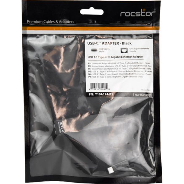 Rocstor Premium USB-C to Gigabit Network Adapter - USB Type-C to Gigabit Ethernet 10/100/1000 Adapter - Supports PXE Boot, Wake-On-Lan - Compatible with Mac & PC - Plug & Play (No Drivers Needed) - Black - USB 3.1 - 1 Port(s) - 1 - Twisted Pair WITH NATIVE DRIVER SUPPORT - Image 2