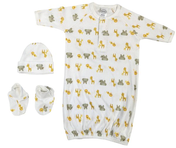Newborn Baby Boy, Baby Girl, Unisex Infant Gown, Caps, Booties - 3 Pc Set  Nc_0252