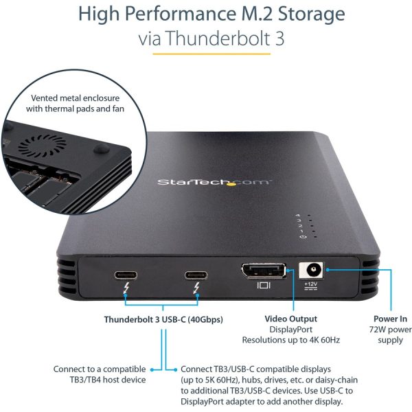 StarTech.com 4 Bay Thunderbolt 3 NVMe Enclosure, For M.2 NVMe SSD Drives, 1x DisplayPort Video and 2x TB3 Downstream Ports, 40Gbps - Image 3