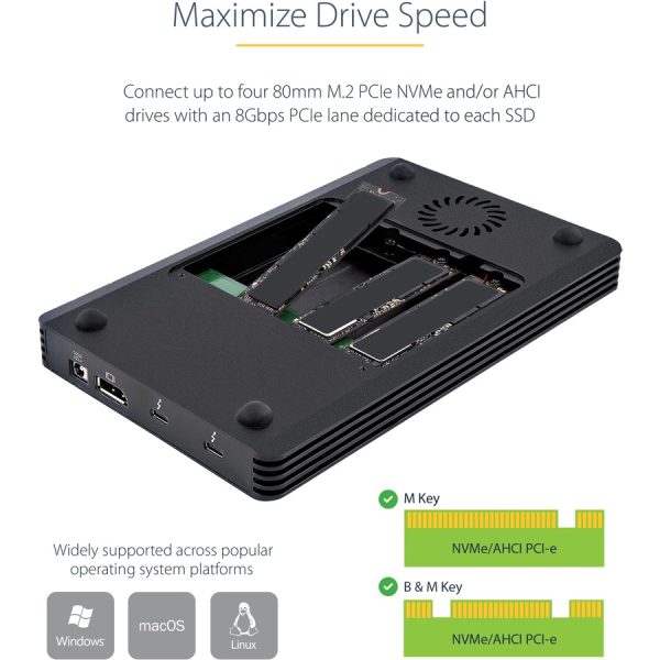 StarTech.com 4 Bay Thunderbolt 3 NVMe Enclosure, For M.2 NVMe SSD Drives, 1x DisplayPort Video and 2x TB3 Downstream Ports, 40Gbps - Image 4
