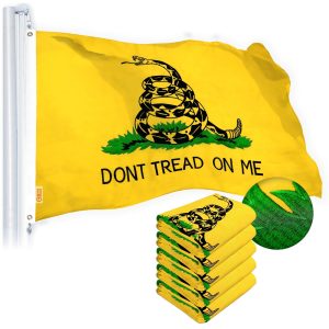 G128 Dont Tread on Me (Gadsden) Flag 2x3 feet 5-Pack Heavy Duty Spun Polyester 220GSM Embroidered “ Tough, Durable, Indoor/Outdoor, Vibrant Colors, Brass Grommets