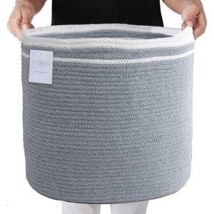 Large Recycled Cotton Rope Basket Blanket Storage Basket Pillows Toys Towels Laundry and Living Room Organization 15.8x13.8 Inches Eco friendly & Decorative Basket Gray