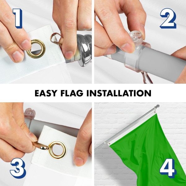 G128 Combo Pack: 5 Ft Tangle Free Aluminum Spinning Flagpole (Silver) & Solid Lime Green Color Flag 2x3 Ft, LiteWeave Pro Series Printed 150D Polyester | Pole with Flag Included - Image 7