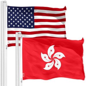 G128 Combo Pack: American USA Flag 3x5 Ft & Hong Kong Hong Konger Flag 3x5 Ft, Both Printed 150D Polyester, Indoor/Outdoor, Brass Grommets