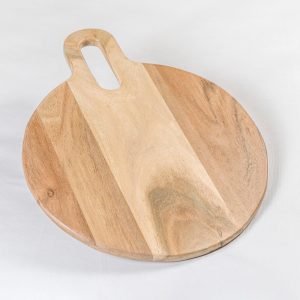 The Fine Living Co. Round Serveware Board with Handle Charcuterie Boards Acacia Wood 0.6  Thick Board Bread Board for Serving Meat Cheese Pizza Peel Food grade 15  × 12  Natural Pale