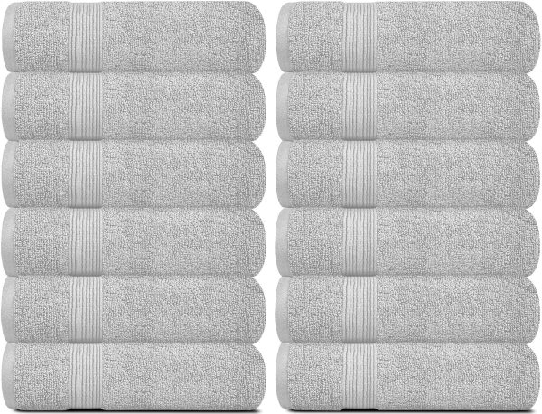 Resort Collection Soft Washcloth Face & Body Towel Set | 12x12 Luxury Hotel Plush & Absorbent Cotton Washclothes [12 Pack Dolphin Grey]