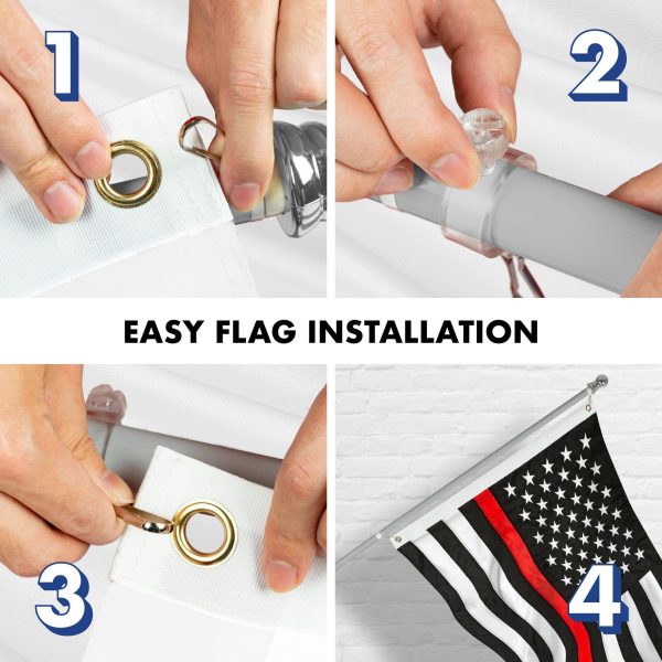 G128 - 5 Feet Tangle Free Spinning Flagpole (Silver) Thin Red Line Flag Brass Grommets Embroidered 2x3 ft (Flag Included) Aluminum Flag Pole - Image 7