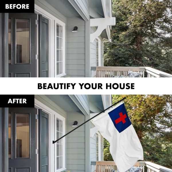 G128 Combo Pack: 5 Ft Tangle Free Spinning Flagpole (Black) & Christian Flag 2x3 Ft Embroidered 220GSM Spun Polyester, Brass Grommets (Flag Included) Aluminum Flag Pole - Image 2