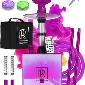 Purple Hookah 2 Hose Hookah Set   YADO Square Hookah To Go with Hookah Charcoal Holder Heat Management Device and Big Black Silicone Hookah Bowl and Bag for Shisha Portable Hookah Set with Everything