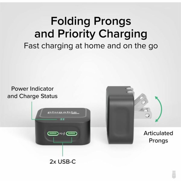 Plugable Dual USB C Wall Charger, 40W Foldable 2-Port Flat USB C Fast Charger Block - Image 3