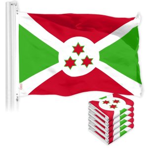 G128 5 Pack: Burundi Umurundi Flag | 3x5 Ft | LiteWeave Pro Series Printed 150D Polyester | Country Flag, Indoor/Outdoor, Vibrant Colors, Brass Grommets, Thicker and More Durable Than 100D 75D Poly
