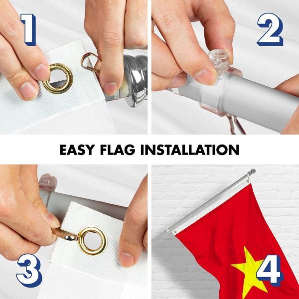 G128 Combo Pack: 6 Ft Tangle Free Spinning Flagpole (Silver) & Vietnam Flag 3x5 Ft Printed 150D Polyester, Brass Grommets (Flag Included) Aluminum Flag Pole - Image 7