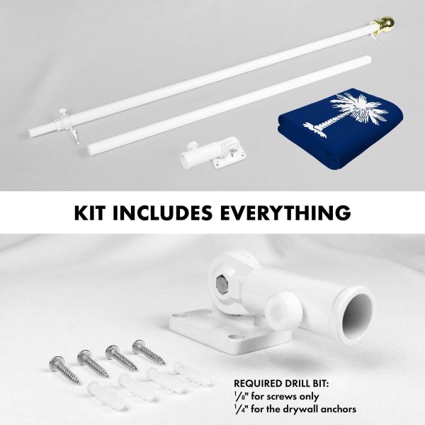 G128 Combo Pack: 5 Ft Tangle Free Spinning Flagpole (White) & South Carolina Flag 2x3 Ft Embroidered 220GSM Spun Polyester, Brass Grommets (Flag Included) Aluminum Flag Pole - Image 2