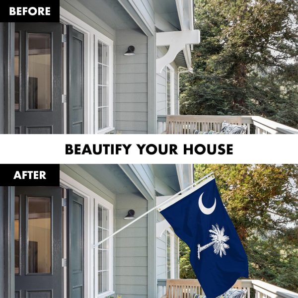 G128 Combo Pack: 5 Ft Tangle Free Spinning Flagpole (White) & South Carolina Flag 2x3 Ft Embroidered 220GSM Spun Polyester, Brass Grommets (Flag Included) Aluminum Flag Pole - Image 3