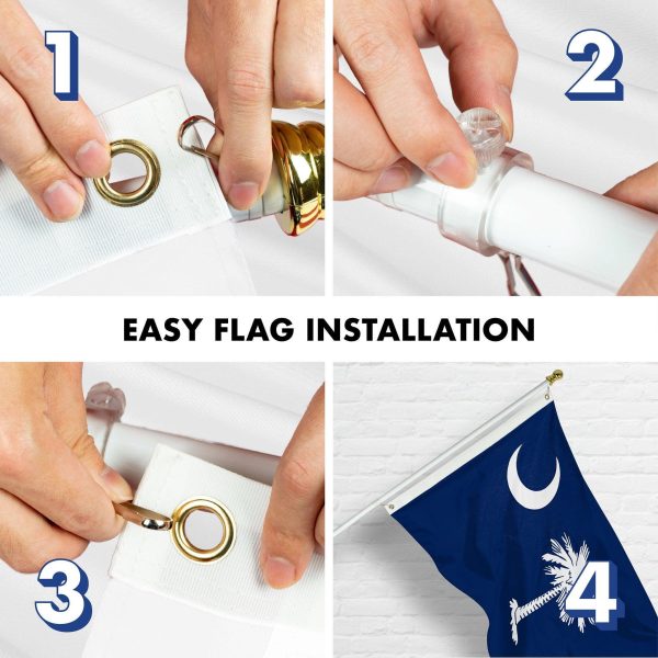G128 Combo Pack: 5 Ft Tangle Free Spinning Flagpole (White) & South Carolina Flag 2x3 Ft Embroidered 220GSM Spun Polyester, Brass Grommets (Flag Included) Aluminum Flag Pole - Image 7