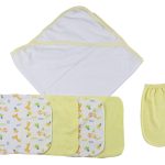 Yellow Hooded Towel, Washcloths And Hand Washcloth Mitt - 6 Pc Set  Cs_0008