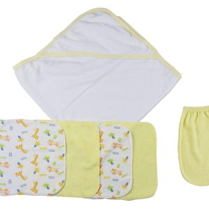 Yellow Hooded Towel, Washcloths And Hand Washcloth Mitt - 6 Pc Set  Cs_0008