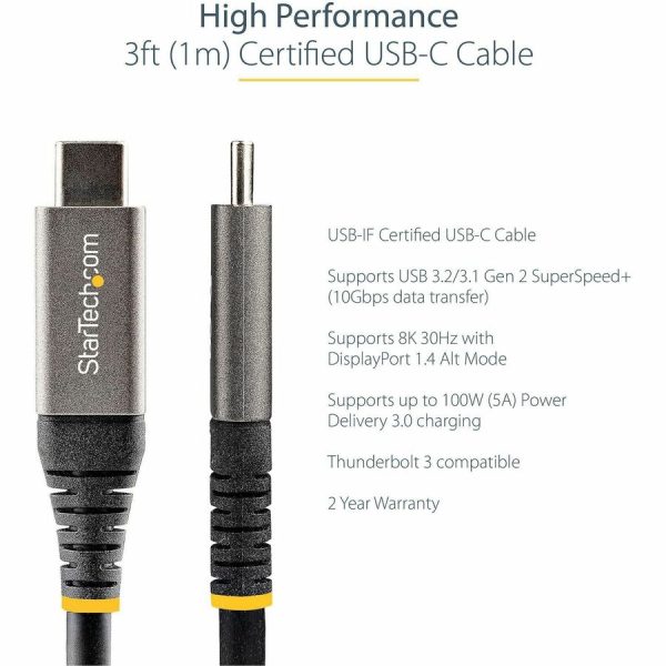 StarTech.com 3ft 1m USB C Cable 10Gbps, USB-IF Certified USB-C Cable, USB 3.1 Type-C Cable, 5A/100W PD, DP Alt Mode, USB C Cord - Image 3