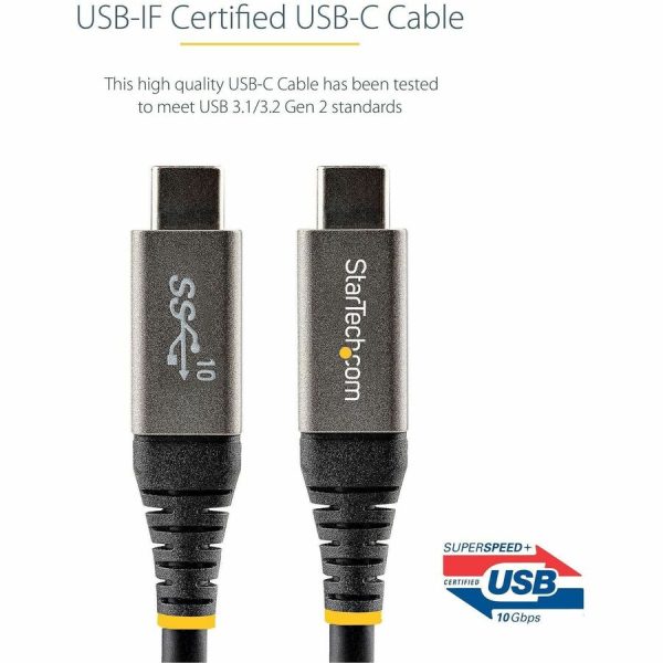 StarTech.com 3ft 1m USB C Cable 10Gbps, USB-IF Certified USB-C Cable, USB 3.1 Type-C Cable, 5A/100W PD, DP Alt Mode, USB C Cord - Image 4