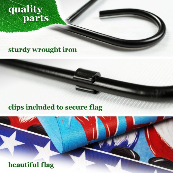 G128 Combo Pack: Garden Flag Stand Black 36 in x 16 in & Garden Flag Patriotic Decoration Welcome 3 Gnomes 12"x18" Double-Sided Blockout Fabric - Image 4
