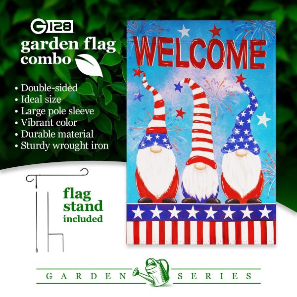 G128 Combo Pack: Garden Flag Stand Black 36 in x 16 in & Garden Flag Patriotic Decoration Welcome 3 Gnomes 12"x18" Double-Sided Blockout Fabric - Image 7