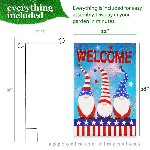 G128 Combo Pack: Garden Flag Stand Black 36 in x 16 in & Garden Flag Patriotic Decoration Welcome 3 Gnomes 12"x18" Double-Sided Blockout Fabric - Image 9