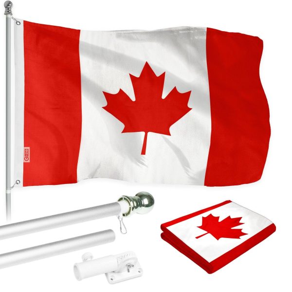 G128 - 6 Feet Tangle Free Spinning Flagpole (Silver) Canada Brass Grommets Printed 3x5 ft (Flag Included) Aluminum Flag Pole