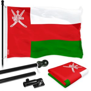 G128 Combo Pack: 6 Ft Tangle Free Spinning Flagpole (Black) & Oman Flag 3x5 Ft Printed 150D Polyester, Brass Grommets (Flag Included) Aluminum Flag Pole