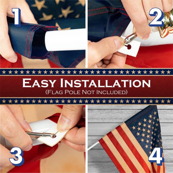 G128 3 Pack: American USA Tea-Stained Flag | 1x1.5 Ft | ToughWeave Pro Series Pole Sleeve Embroidered 420D Polyester | Embroidered Stars - Image 7