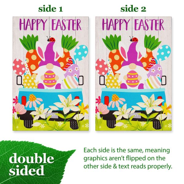 G128 Garden Flag Happy Easter Rabbit Gnome in Truck 12"x18" Blockout Fabric - Image 3