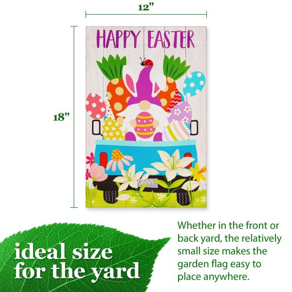 G128 Garden Flag Happy Easter Rabbit Gnome in Truck 12"x18" Blockout Fabric - Image 4