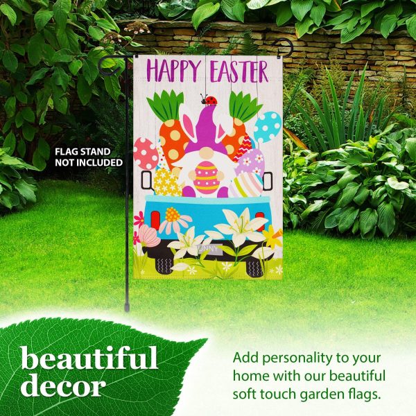 G128 Garden Flag Happy Easter Rabbit Gnome in Truck 12"x18" Blockout Fabric - Image 8