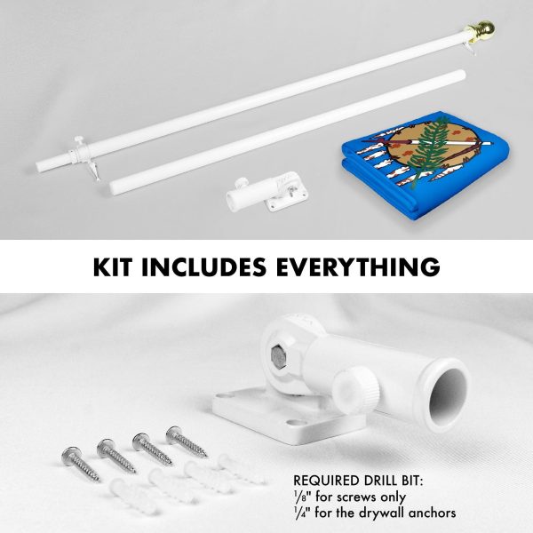 G128 Combo Pack: 6 Feet Tangle Free Spinning Flagpole (White) Oklahoma OK State Flag 3x5 ft Printed 150D Brass Grommets (Flag Included) Aluminum Flag Pole - Image 2