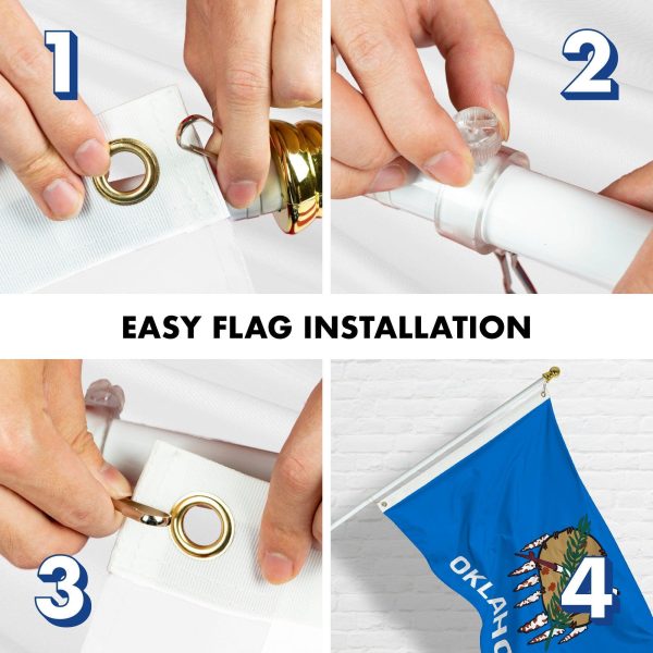 G128 Combo Pack: 6 Feet Tangle Free Spinning Flagpole (White) Oklahoma OK State Flag 3x5 ft Printed 150D Brass Grommets (Flag Included) Aluminum Flag Pole - Image 7