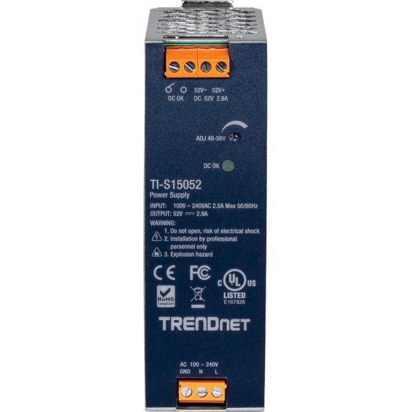 TRENDnet 150W, 52V DC, 2.89A AC to DC DIN-Rail Power Supply, TI-S15052, Industrial Power Supply with Built-In Power Factor Controller Function, Silver - Image 2