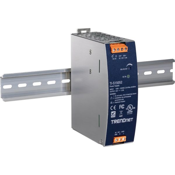 TRENDnet 150W, 52V DC, 2.89A AC to DC DIN-Rail Power Supply, TI-S15052, Industrial Power Supply with Built-In Power Factor Controller Function, Silver - Image 5