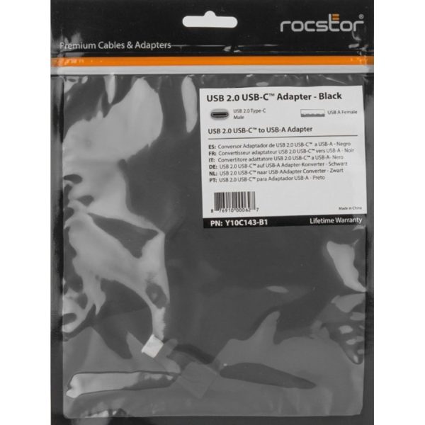 Rocstor Premium USB-C to USB-A Converter M/F - USB 2.0 - USB Type C to Adapter Converter - For use of USB C devices such as Macbook Pro, MacBook, Chromebook, and other USB-C devices - 1 Pack - 1 x USB Type C Male - 1 x USB Type A Female - Black - Image 6