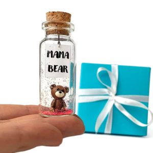 Gifts for Mom Personalized Moms Birthday Gift Future Mom to Be Gift Idea Custom Presents for Mother (Brown Bear Mama Bear Message Bottle in Teal Gift Box)