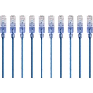 Monoprice 10-Pack, SlimRun Cat6A Ethernet Network Patch Cable, 10ft Blue
