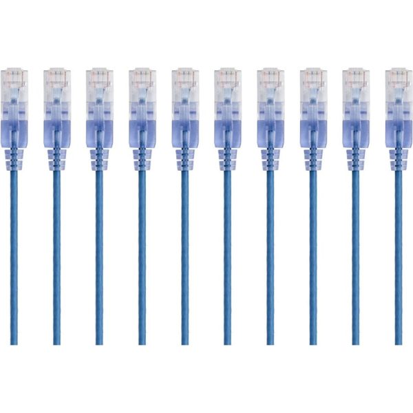 Monoprice 10-Pack, SlimRun Cat6A Ethernet Network Patch Cable, 10ft Blue