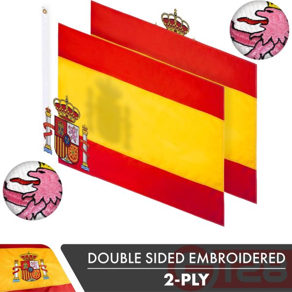 Spain Spanish Flag 3x5 Ft 5-Pack Double-sided Embroidered Polyester By G128 - Image 2