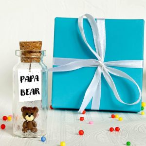 Kseniya Revta Gifts for Dad Personalized Present for Dads Birthday Classy Decorative Presents for Father Future Dad Gift (Brown Bear Papa Bear Message Bottle in Teal Gift Box)